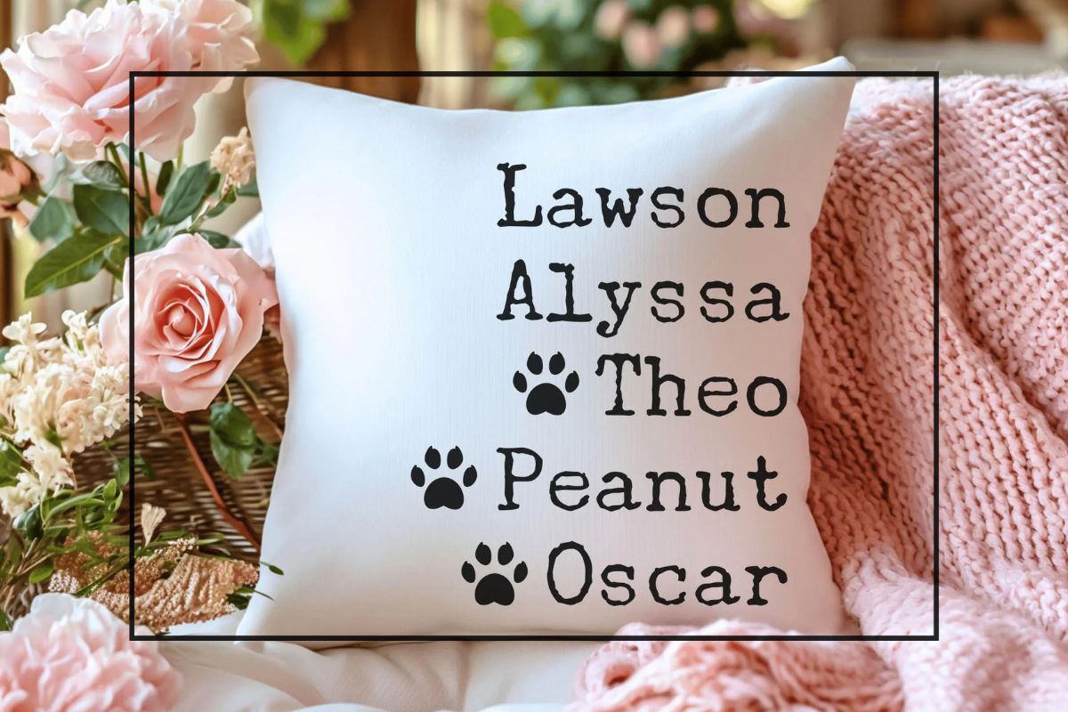 personalized family names and pets pillow