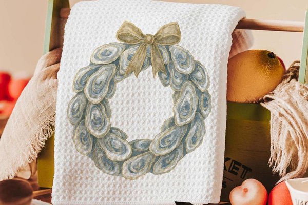 Oyster Shell Christmas Wreath Kitchen Towel