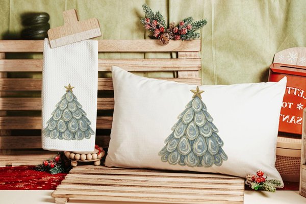 Oyster Shell Christmas Tree Lumbar Pillow and Towel