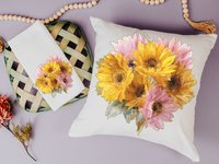 Yellow daisy birth flower throw pillow for bed