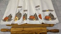 hello fall kitchen towel set, leopard pumpkin decor, sunflower gifts for Mom, new apartment gift for her, fall decorations for home, October