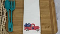 red truck farmhouse kitchen towel for Mom, Texas state flower bluebonnet gifts for women, moving to Texas gifts for her, wildflower hand