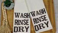 wash the dish kitchen towels with sayings, new apartment gift for women, bridal shower kitchen gift, black and white hand towels for kitchen