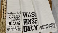 wash your hands and say your prayers funny bathroom hand towels, powder room decor, Christian humor James 4 8 Bible verse gifts for women