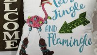 let's jingle and flamingle flamingo Christmas decorations, tropical Christmas decor, funny Christmas gifts for new home owners, beach