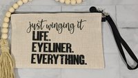 just wing it funny makeup bag for women, stocking stuffer for teenage girls Christmas gifts for sister, cosmetic bag for purse, secret Santa