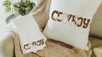 cowboy and cowgirl throw pillows for couch, country western wedding gift for couple, his and hers gifts, mr and mrs pillows, southwestern