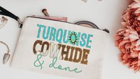 turquoise cowhide cosmetic bag for women, western makeup bag for purse, country bridesmaid gifts set of 6, western bridal shower favors best