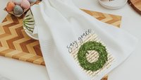 say grace farmhouse kitchen towels, Christmas gifts for Mom from daughter, stocking stuffers for women, Christian gifts for home, dish towel