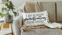 procrastination lumbar pillow for chair, funny graduation gift for college students, goodbye gift for co workers, throw pillow for couch