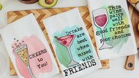 this wine pairs well with, wine kitchen towels, cheers to you champagne dish towels, new apartment gift for her, cocktail gifts for women
