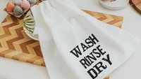 wash the dish kitchen towels with sayings, new apartment gift for women, bridal shower kitchen gift, black and white hand towels for kitchen