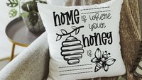 home is where your honey is throw pillows for couch, honey bee pillow, bumble bee gifts for women, summer decorations for home, unique