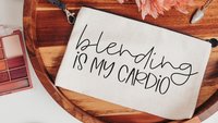 blending is my cardio funny makeup bag for women, makeup artist gift, beauty gift box fillers, cosmetic bag for purse, teenage girl gifts