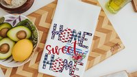 4th of July kitchen towels, patriotic decor for home, July birthday gifts for her, hostess gift ideas, home sweet home dish towel, new home