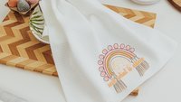 seek what is above faith kitchen towels for gifts, Colossians 3:1 Christian kitchen gifts for women, boho rainbow hand towels for guest bath