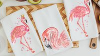watercolor flamingo kitchen towels for bridal shower, beach lover gifts for her, pink flamingo hand towels, coastal decor beach house gifts