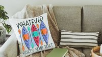 whatever floats your boat lake life throw pillows for couch, kayak gifts, summer decor for home, lake house decor, outdoorsy gifts for women