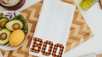 boo yall Halloween kitchen towels, October birthday gifts for her, orange buffalo plaid kitchen hand towels, fall decorations for home, best