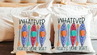 whatever floats your boat lake life throw pillows for couch, kayak gifts, summer decor for home, lake house decor, outdoorsy gifts for women