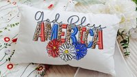 God bless America throw pillows for sofa, 4th of July sunflower lumbar pillow for couch, military mom gift, patriotic decor for home, trendy