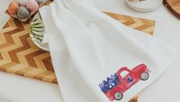 red truck farmhouse kitchen towel for Mom, Texas state flower bluebonnet gifts for women, moving to Texas gifts for her, wildflower hand