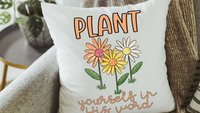 plant yourself in His word Christian throw pillows for living room, Christian Christmas gifts for gardeners, colorful daisy throw pillow