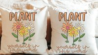 plant yourself in His word Christian throw pillows for living room, Christian Christmas gifts for gardeners, colorful daisy throw pillow