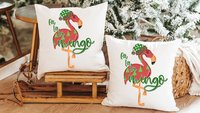 fa la la mingo funny Christmas kitchen towels for women, flamingo Christmas throw pillows for couch, cute Christmas gift set for best friend