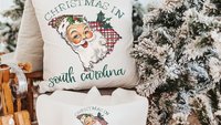 Santa throw pillows for couch, Texas kitchen towels for winter, holiday hosting decor home decor gift, Texas Christmas gifts for neighbors