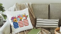 American flag mason jar red white and blue throw pillow covers for chair, 4th of July floral throw pillows for bench, patriotic decor for