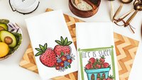strawberry kitchen towels for Spring, life is sweet kitchen hand towels, summer decor for home, fruit kitchen decor, cute dish towels for