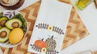 hello fall kitchen towel set, leopard pumpkin decor, sunflower gifts for Mom, new apartment gift for her, fall decorations for home, October