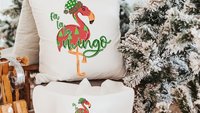 fa la la mingo funny Christmas kitchen towels for women, flamingo Christmas throw pillows for couch, cute Christmas gift set for best friend