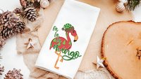 fa la la mingo funny Christmas kitchen towels for women, flamingo Christmas throw pillows for couch, cute Christmas gift set for best friend