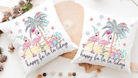 funny flamingo Christmas throw pillows for couch, beach Christmas decor for home, coastal Christmas pillow covers 18 x 18, cute Christmas