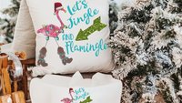 let's jingle and flamingle flamingo Christmas decorations, tropical Christmas decor, funny Christmas gifts for new home owners, beach