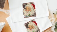 vintage Santa pillow covers 18x18, leopard print Christmas hand towels for bathroom, trendy Christmas housewarming gift for women, secret
