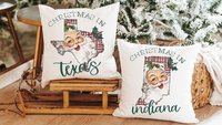 custom state Christmas throw pillows for sofa, Santa Claus Christmas kitchen towels, Wichita Kansas home decor Christmas gifts for neighbors
