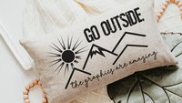 go outside funny lumbar pillow for bed, gamer girl gifts, adventure awaits pillow cover for boyfriend,nature lover gifts for hikers women