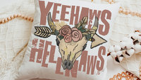 yeehaws and hellnaws boho throw pillows for couch, college dorm decor for girls, southwestern decor for home, floral skull dorm pillows for