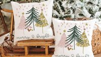 merry and bright kitchen towels for Christmas, blush pink Christmas tree hand towels for church, trending Christmas gifts for neighbors