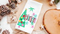 merry and bright Christmas kitchen towels, leopard print Christmas kitchen hand towels, cute Christmas hostess gifts for women, holiday