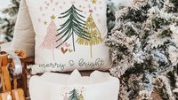 merry and bright kitchen towels for Christmas, blush pink Christmas tree hand towels for church, trending Christmas gifts for neighbors