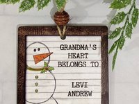 grandmas heart belongs to grandkids ornament snowmen ornaments personalized Christmas gifts for grandma, family ornament, stocking stuffers