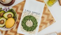 say grace farmhouse kitchen towels, Christmas gifts for Mom from daughter, stocking stuffers for women, Christian gifts for home, dish towel