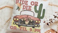 ride or die boho throw pillows for couch, southwestern decor for home, dorm pillows for college girls, pink floral throw pillow, plant mom