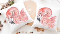 watercolor flamingo throw pillow for bed cute coastal gifts for beach lovers, flamingo gifts for women, flamingo gifts for her, coastal