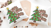 merry merry merry Christmas throw pillows for sofa, cute Christmas tree Christmas kitchen towels, fun Christmas hostess gifts for women