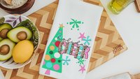 merry and bright Christmas kitchen towels, leopard print Christmas kitchen hand towels, cute Christmas hostess gifts for women, holiday